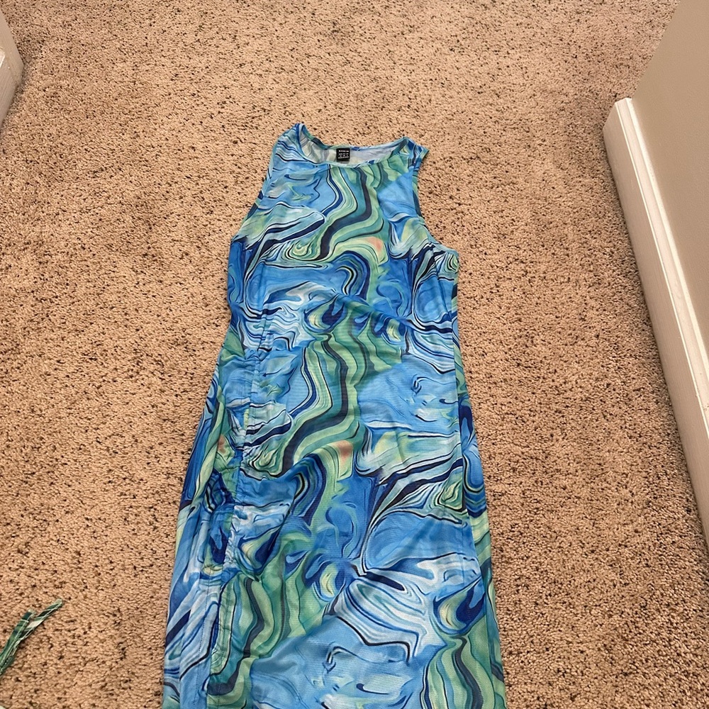 SHEIN Blue and Green Swirl Midi Dress